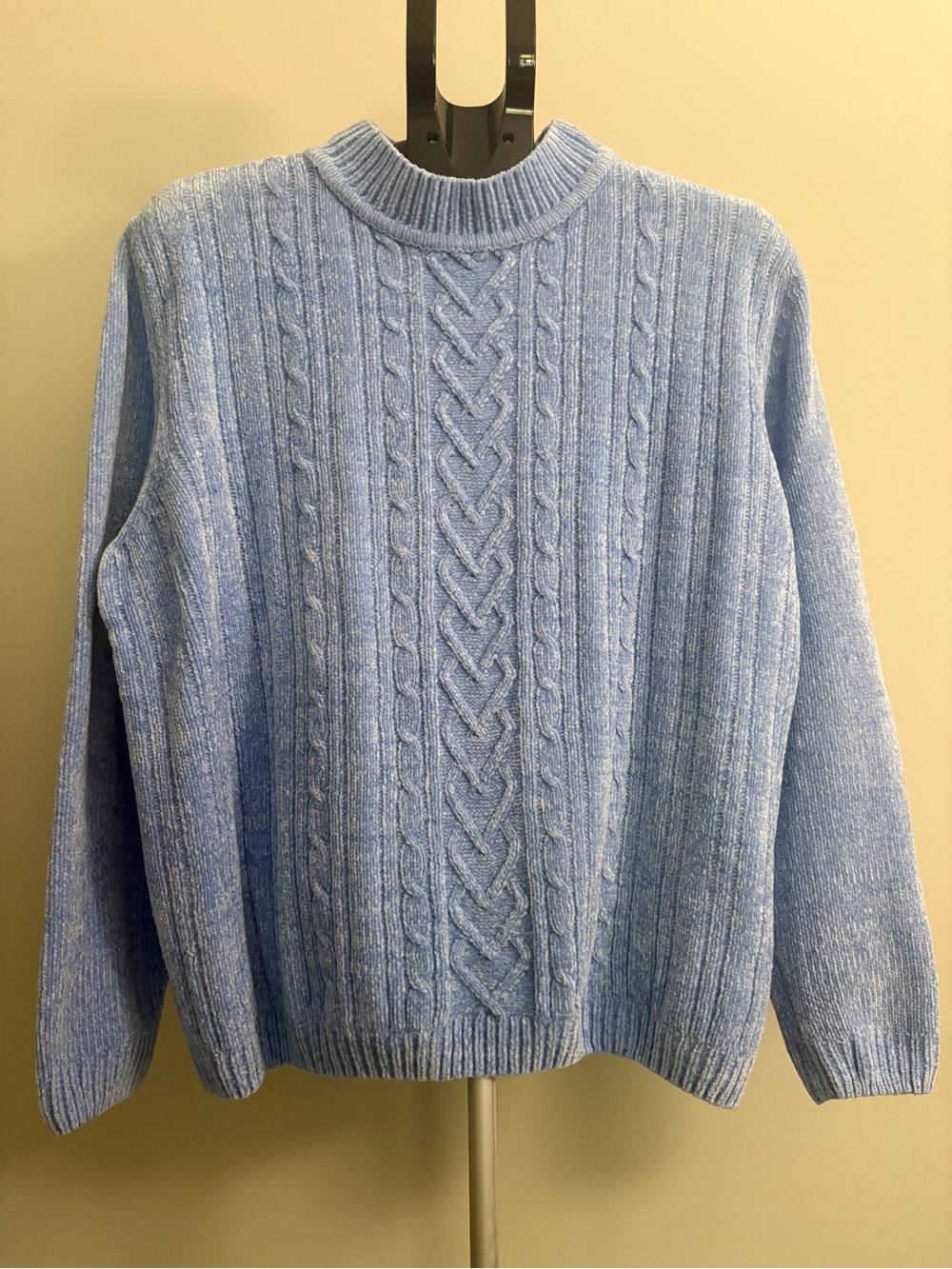 Alfred Dunner Light Blue Cable Knit Crew Sweater